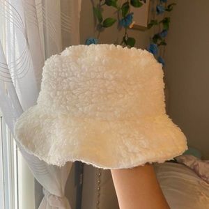 Fluffy White Bucket Hat
